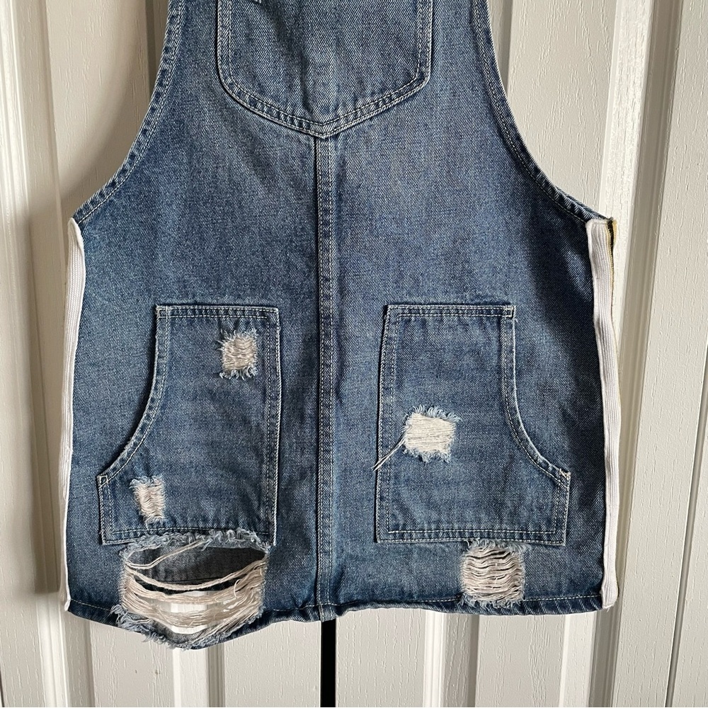 Dance & Marvel Denim Overall Dress Women’s S Blue Retro Stripe Distressed Skirt - Picture 7 of 13